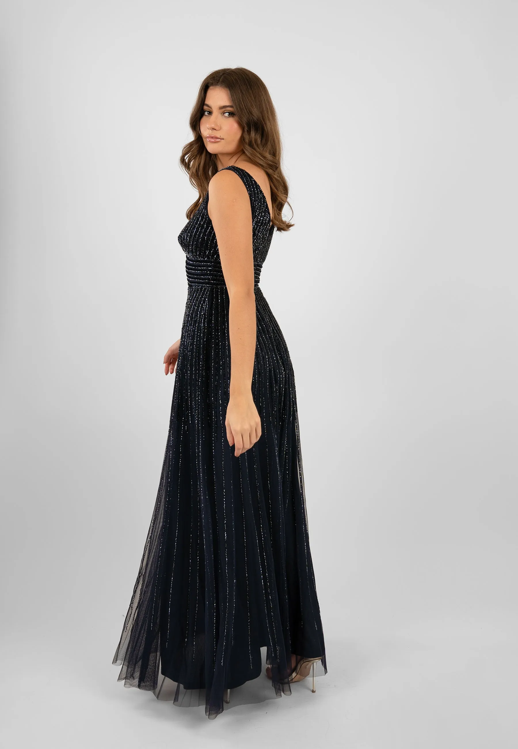 Lorelai Navy Blue Embellished Maxi Dress