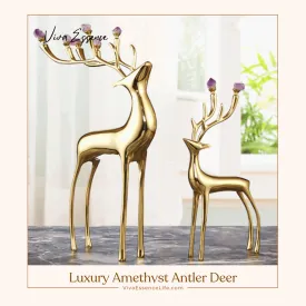 Luxury Amethyst Antler Deer - Elegant Brass Sculpture for Home Decor