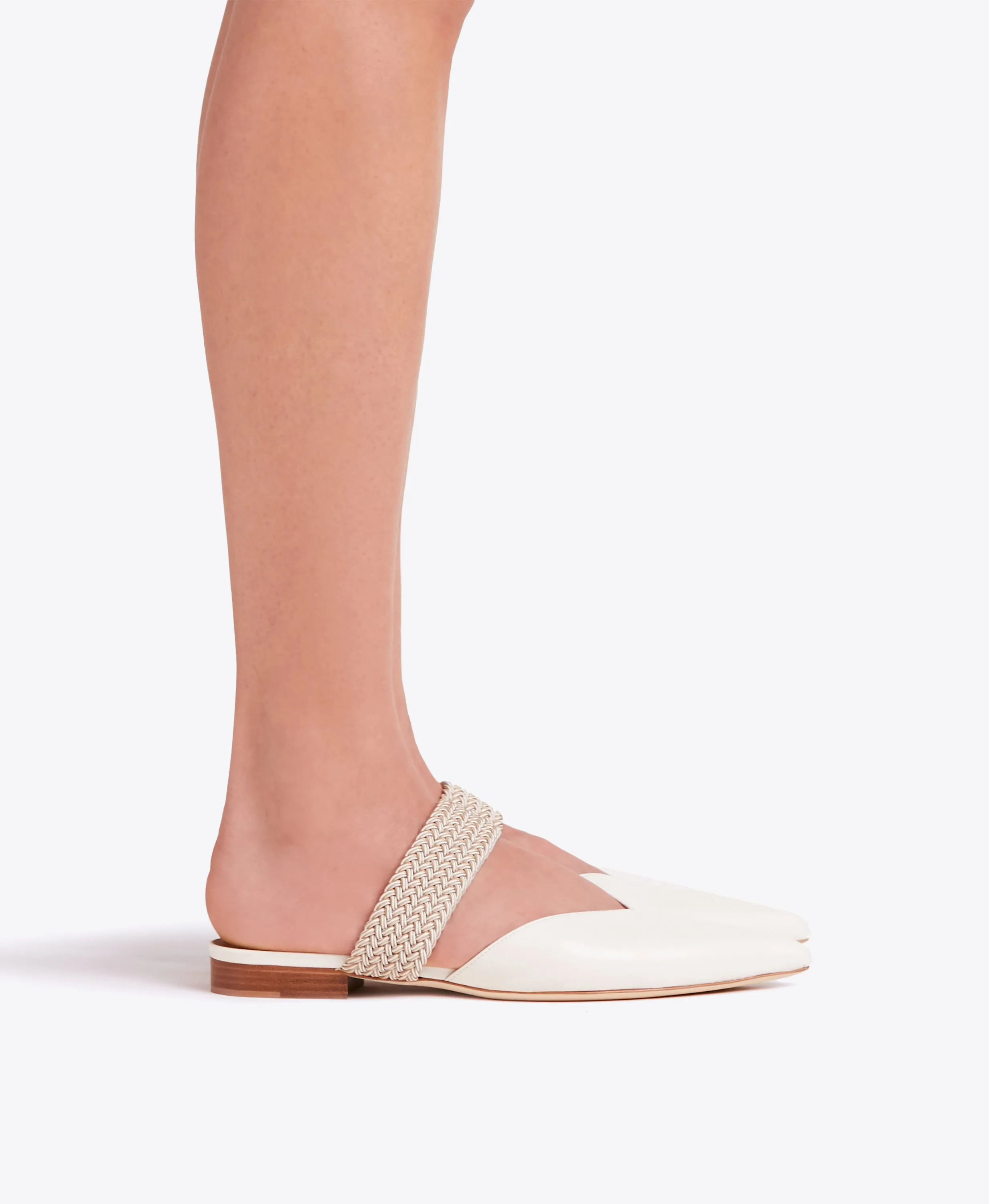 Maisie White Leather Flat Mules