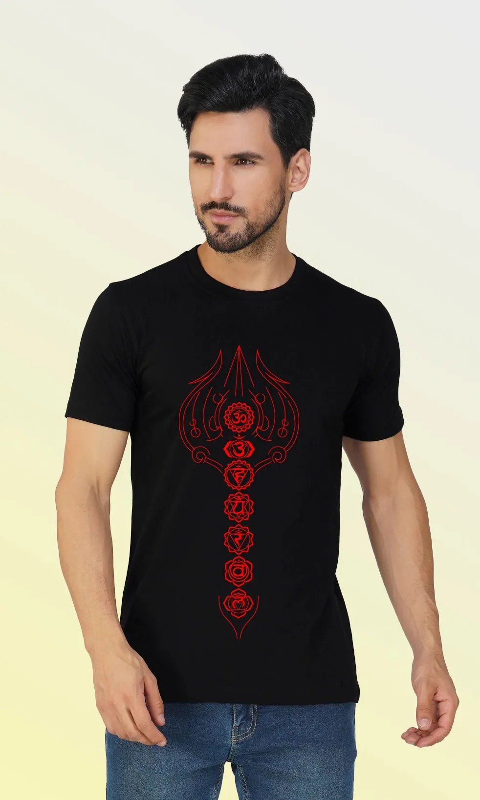 Men's Regular Fit Halfsleeves T-shirts - OM 7 Chakra & Tirshul