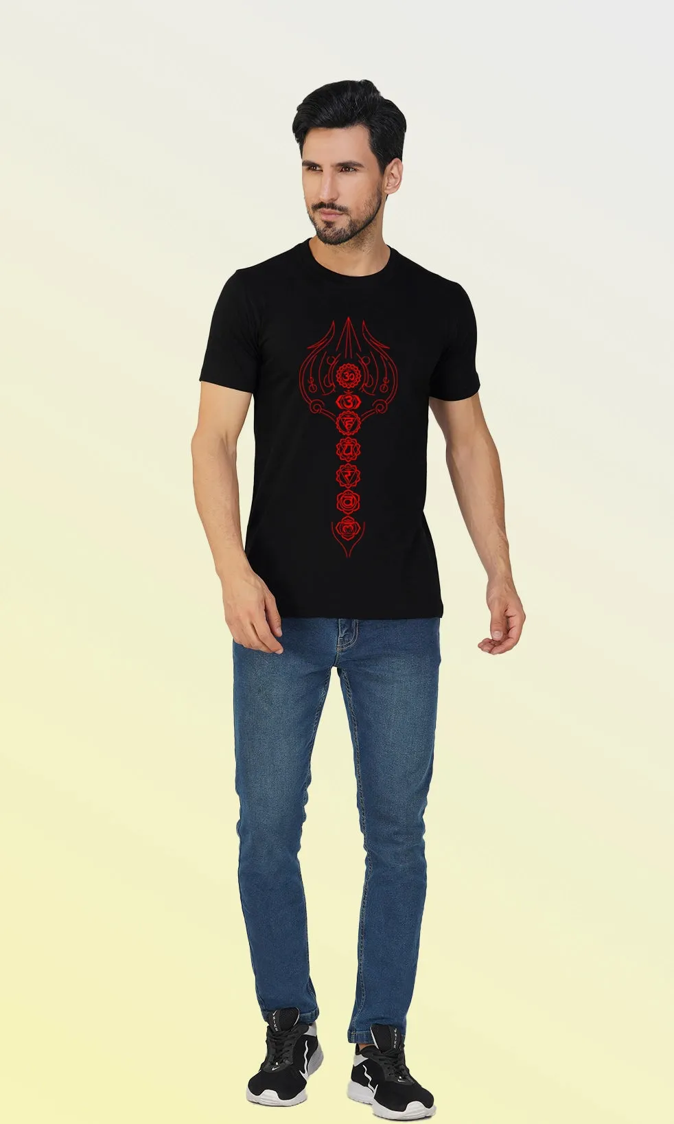 Men's Regular Fit Halfsleeves T-shirts - OM 7 Chakra & Tirshul