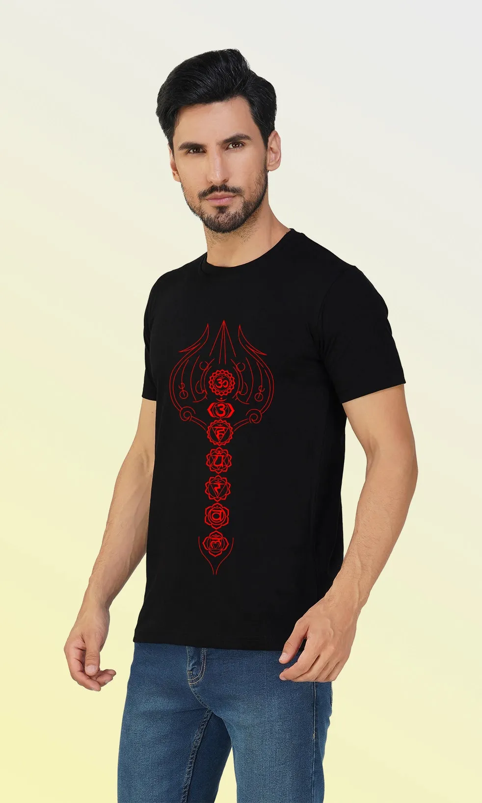 Men's Regular Fit Halfsleeves T-shirts - OM 7 Chakra & Tirshul