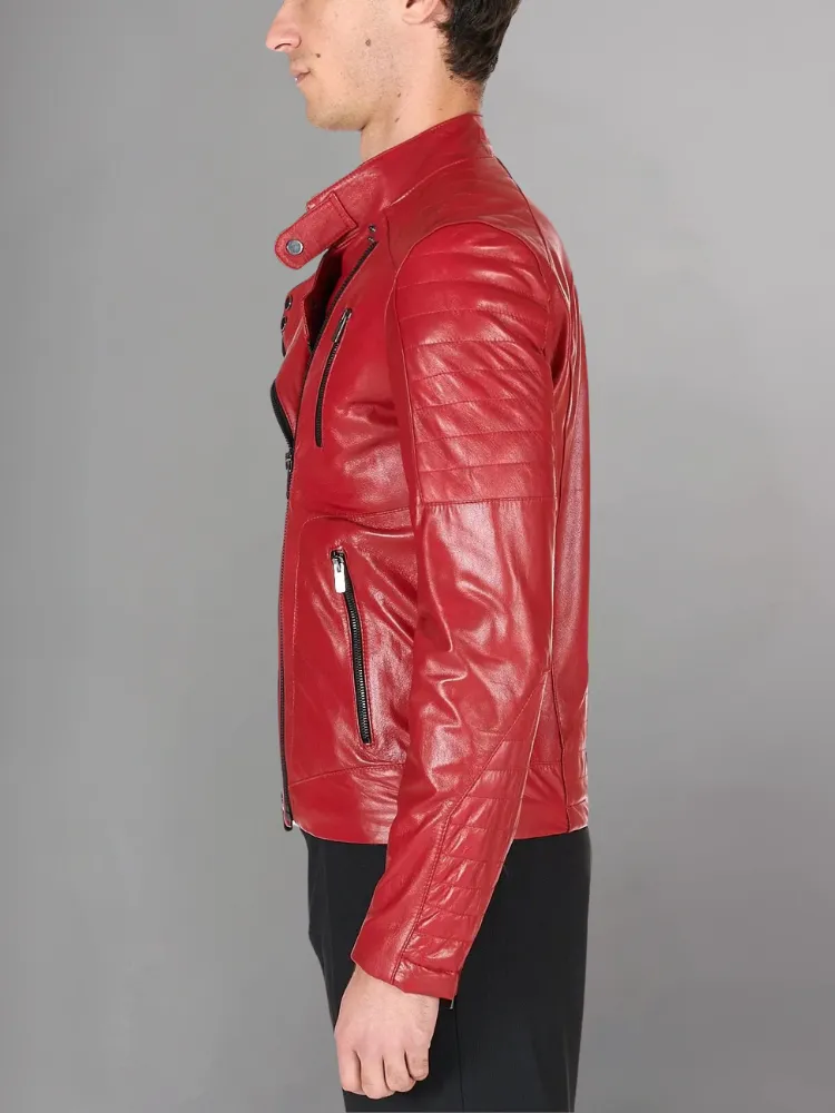 Mens Zipper Style Quilted Leather Jacket