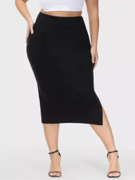 Midsize High-Waisted Slit Hip-Wrap Midi Skirt