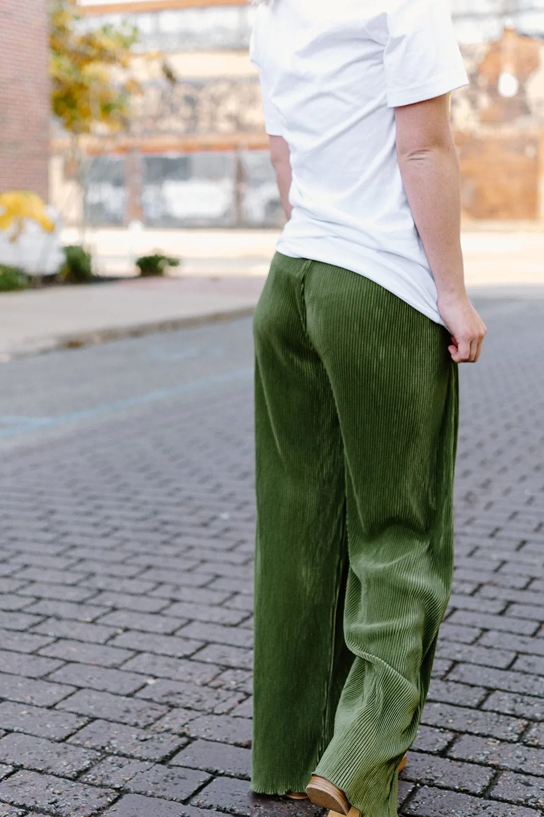 Olive Green Pleated Pants