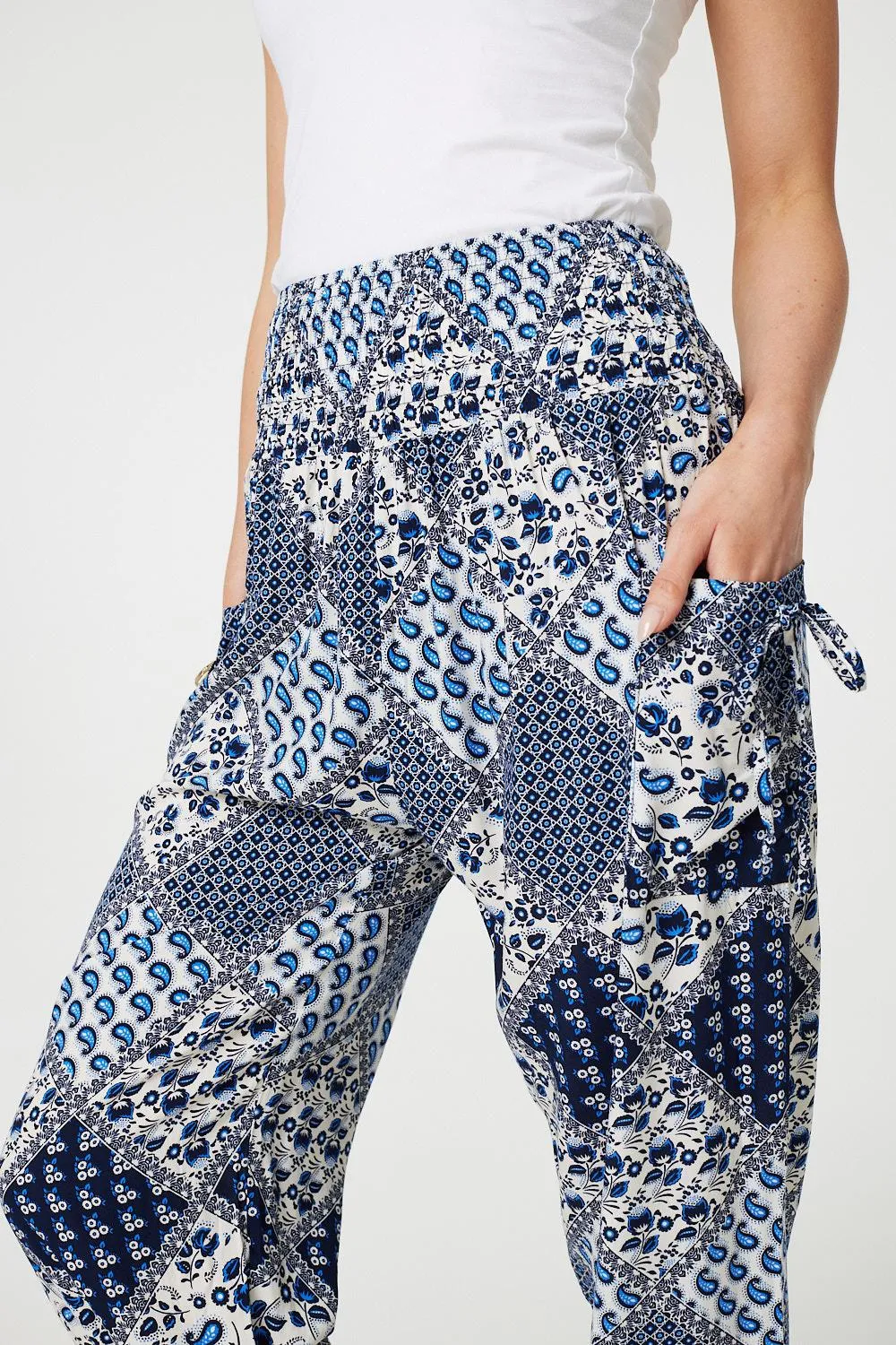 Patchwork Print High Waist Harem Pants