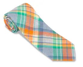 Peach/Aqua Madras Necktie - F3971