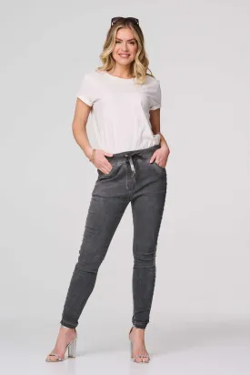 Plain Skinny Tie Waist Trousers