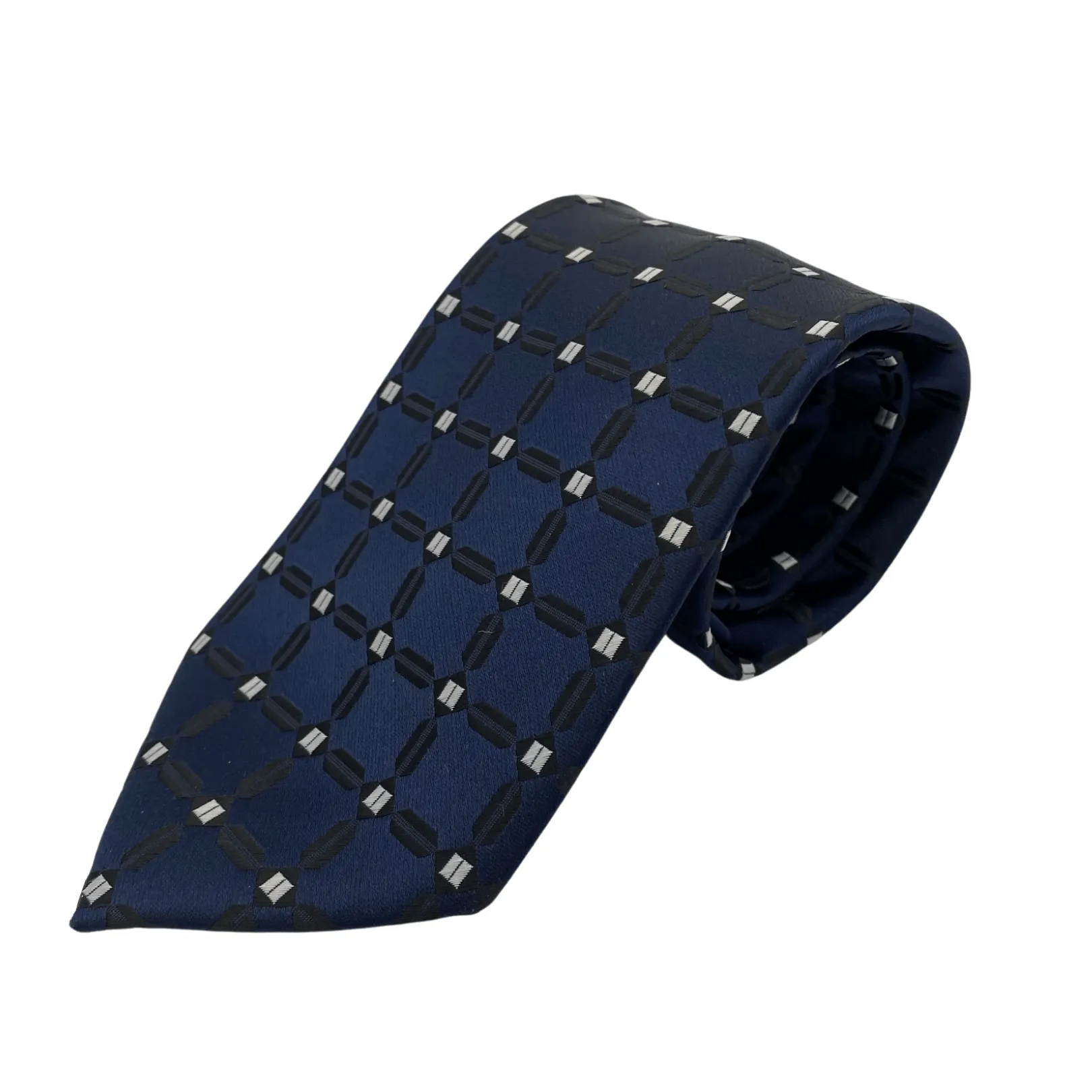 PRADA Tie with Geometric Box Design - Navy New w/Out Tags