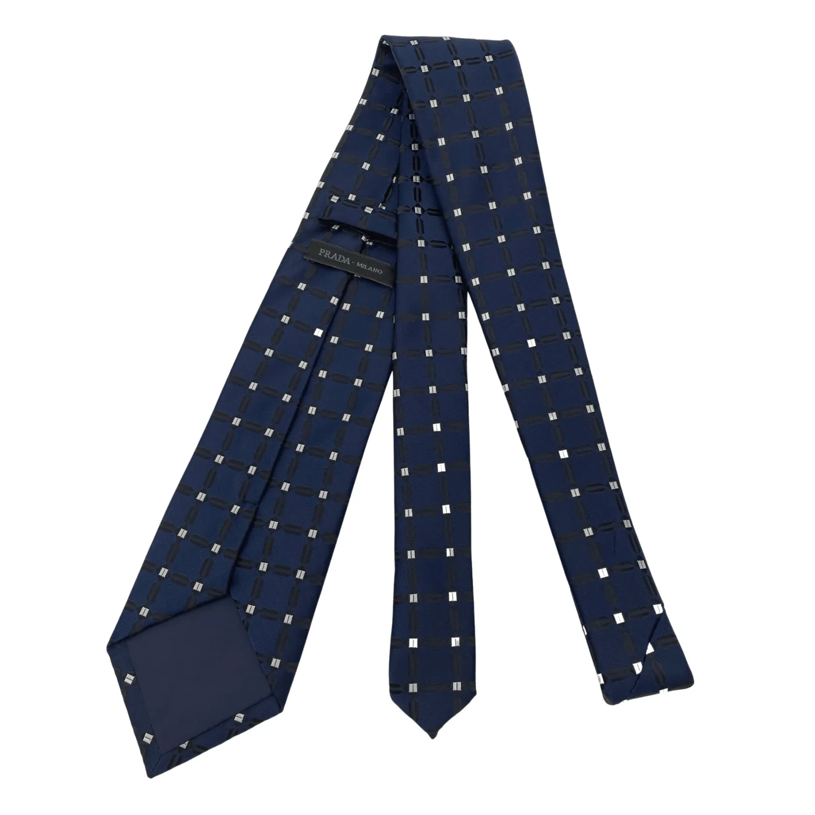 PRADA Tie with Geometric Box Design - Navy New w/Out Tags