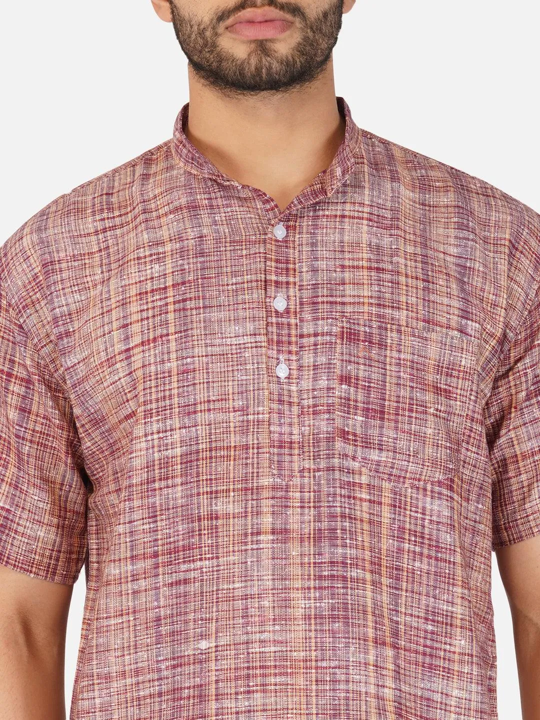 Pure Khadi Short Kurta in Maroon Color