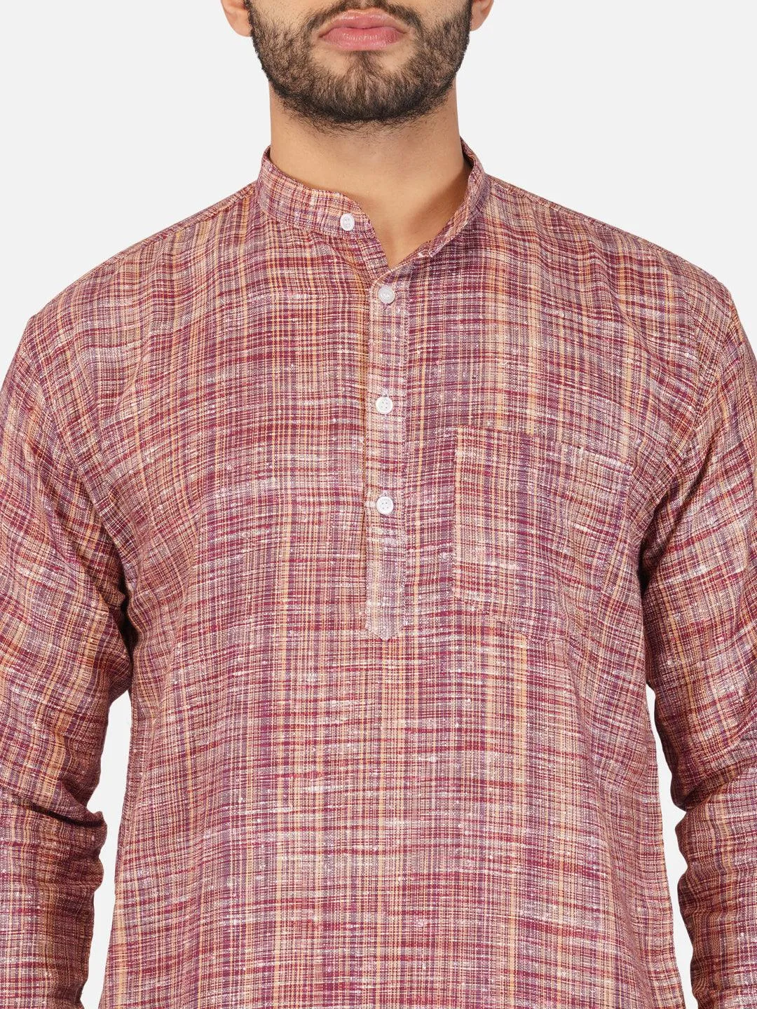 Pure Khadi Short Kurta in Maroon Color