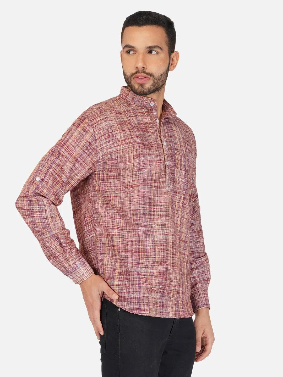 Pure Khadi Short Kurta in Maroon Color