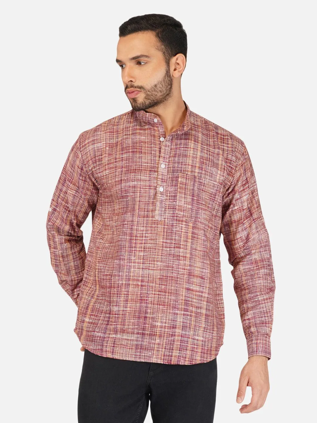 Pure Khadi Short Kurta in Maroon Color