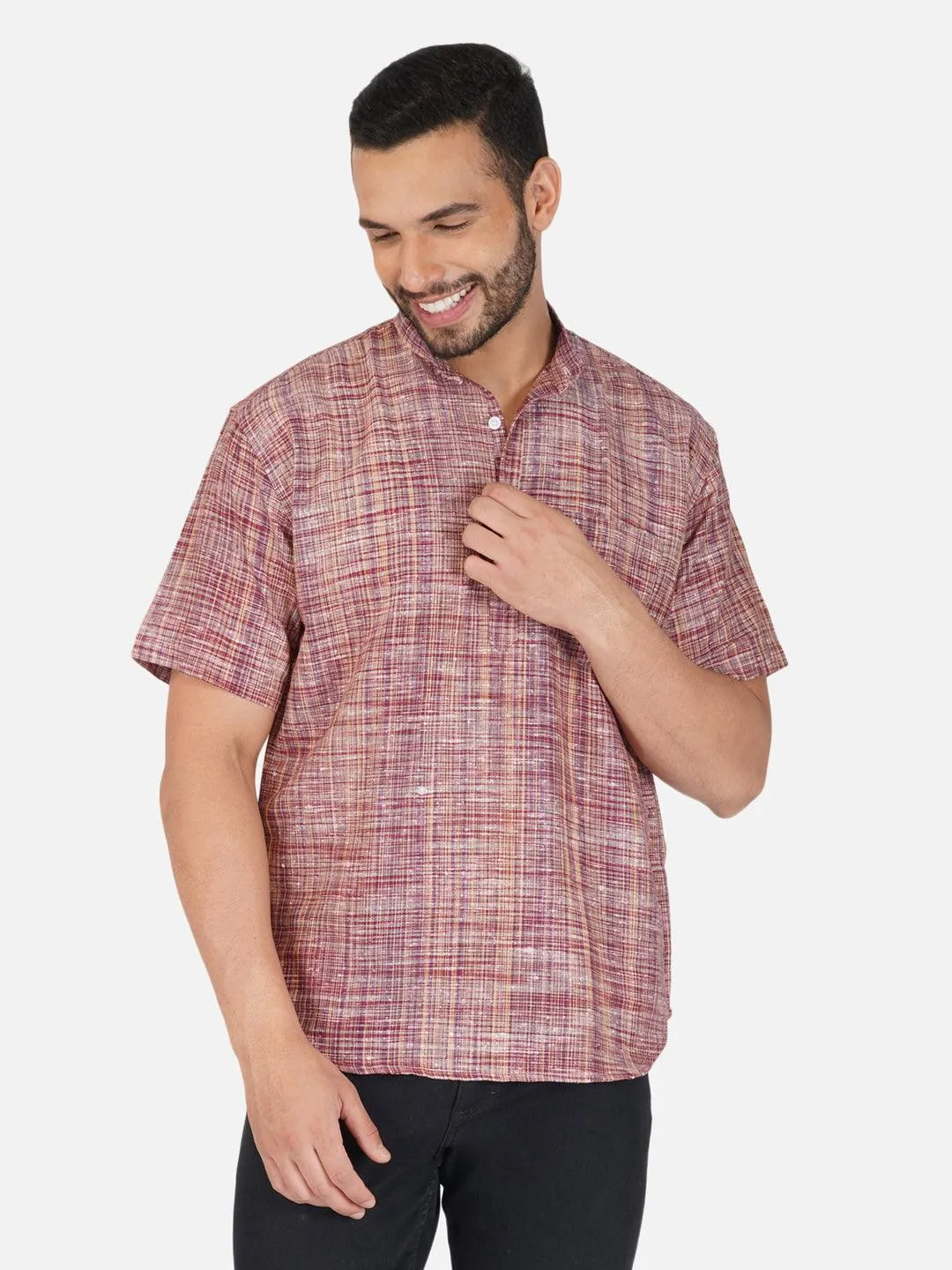 Pure Khadi Short Kurta in Maroon Color