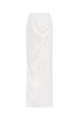 Refined fitted white maxi skirt with a slit