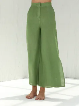 Sofia Pure Linen Side-Slit Pants