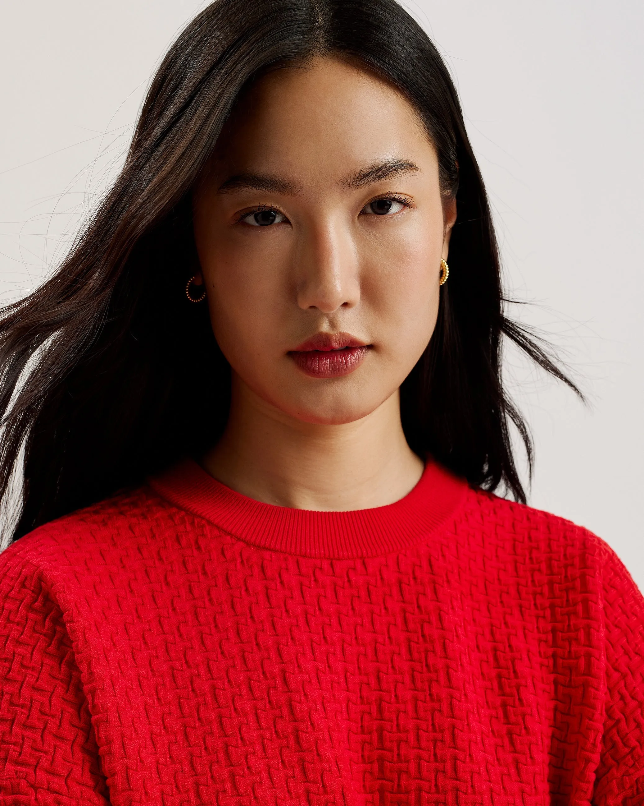 Tedtyy Jacquard Knitted Crew Neck Sweater Red