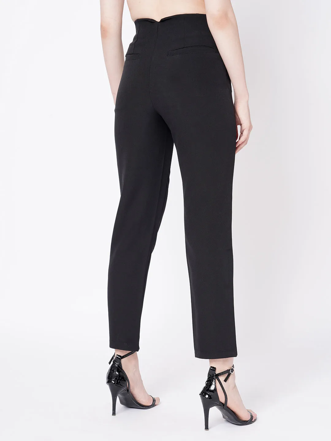 Women Black Mid-Rise Slim Fit Trouser