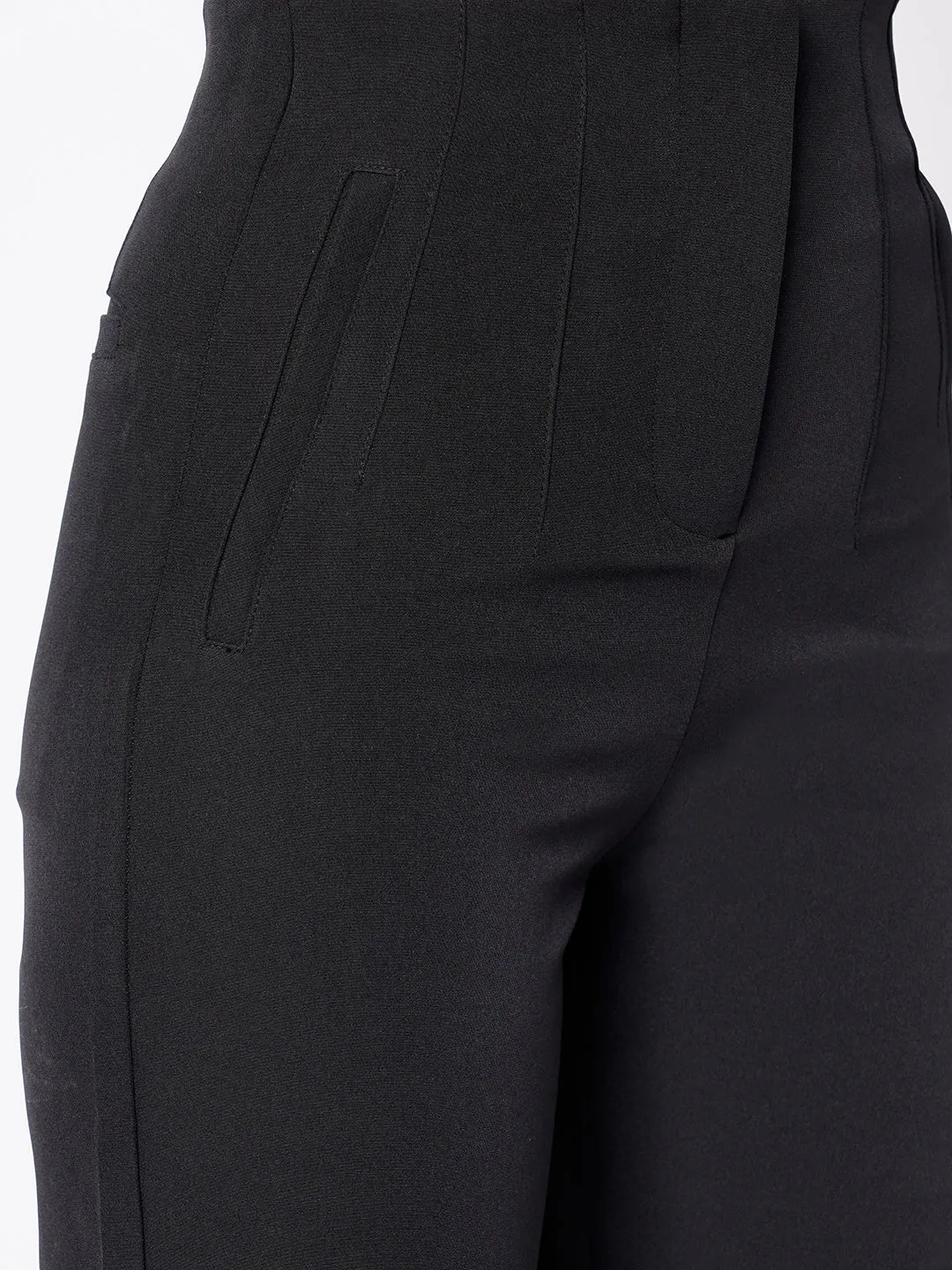 Women Black Mid-Rise Slim Fit Trouser