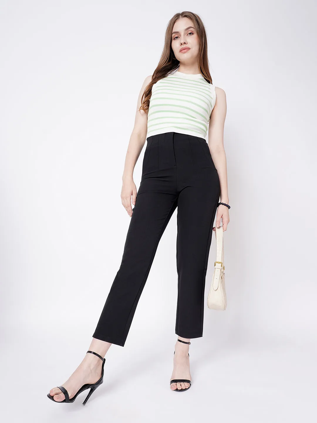 Women Black Mid-Rise Slim Fit Trouser