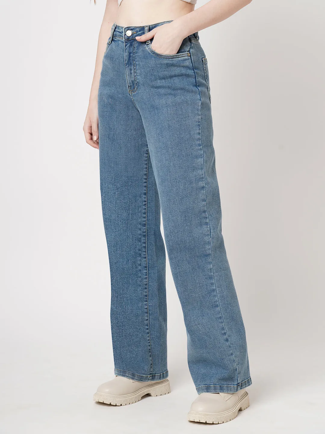 Women Blue High-Rise Slim Straight Fit Jeans