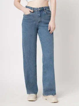 Women Blue High-Rise Slim Straight Fit Jeans