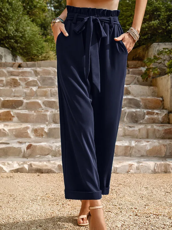 Women's Paperbag Wide Leg Trousers With Belt