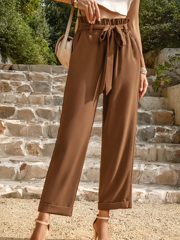 Women's Paperbag Wide Leg Trousers With Belt