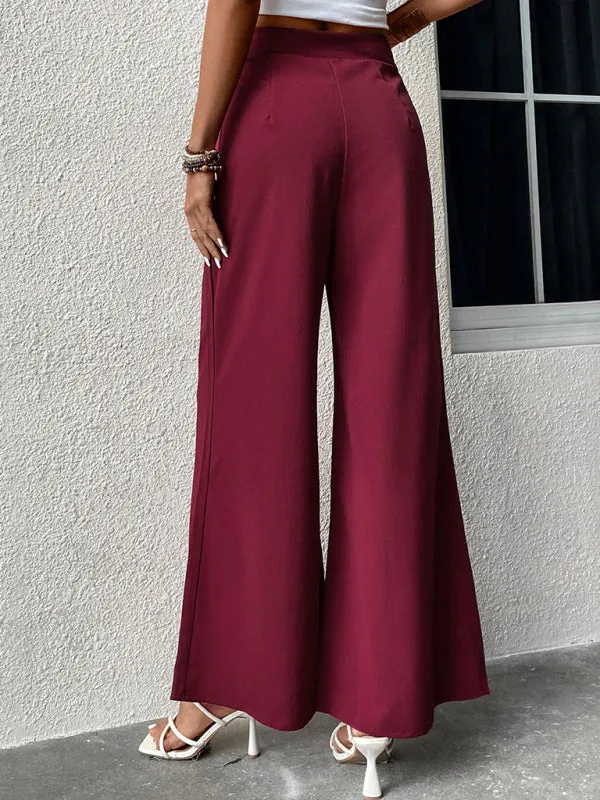 Women's Wide Leg Tailored Trousers With Tie Waist Detail